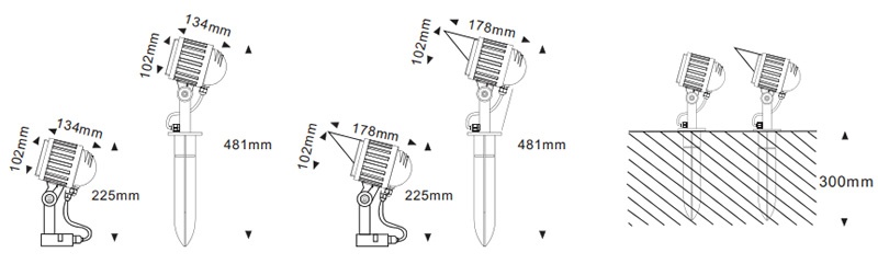 led garden spike lights dimension drawing