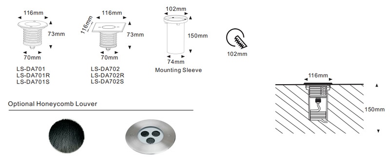 led uplights outdoor dimension drawing