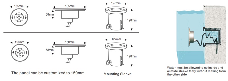 pool light fixture dimension drawing