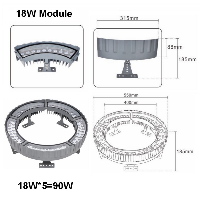 dimension drawing for led tree ring light